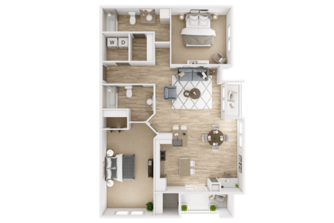 Floor plan for 2 beds, 2 baths, 1308 sqft